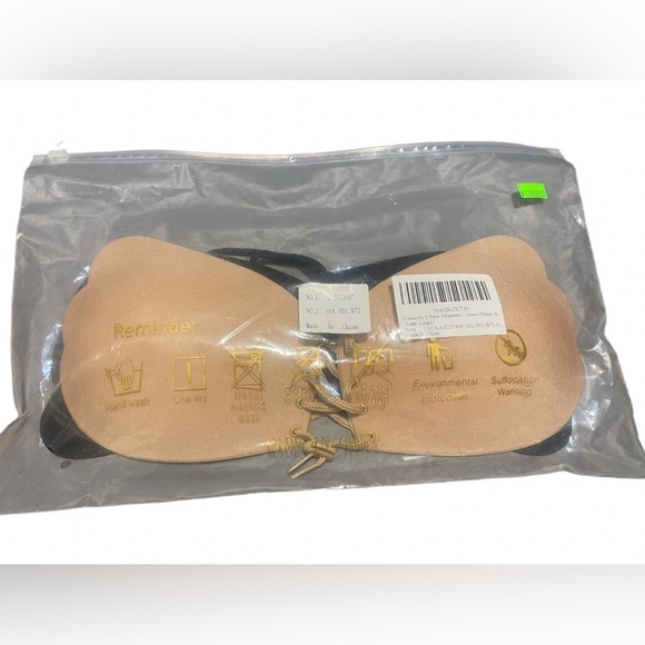 NWT Ursexyly Seamless Strapless nipple covers Push-Up Bra Black and Tan Bcup - Picture 3 of 4
